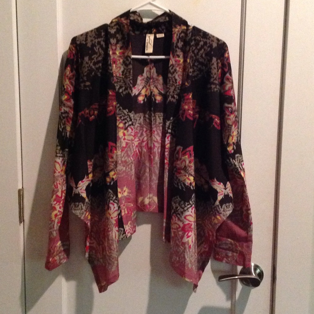 Abstract floral printed open jacket