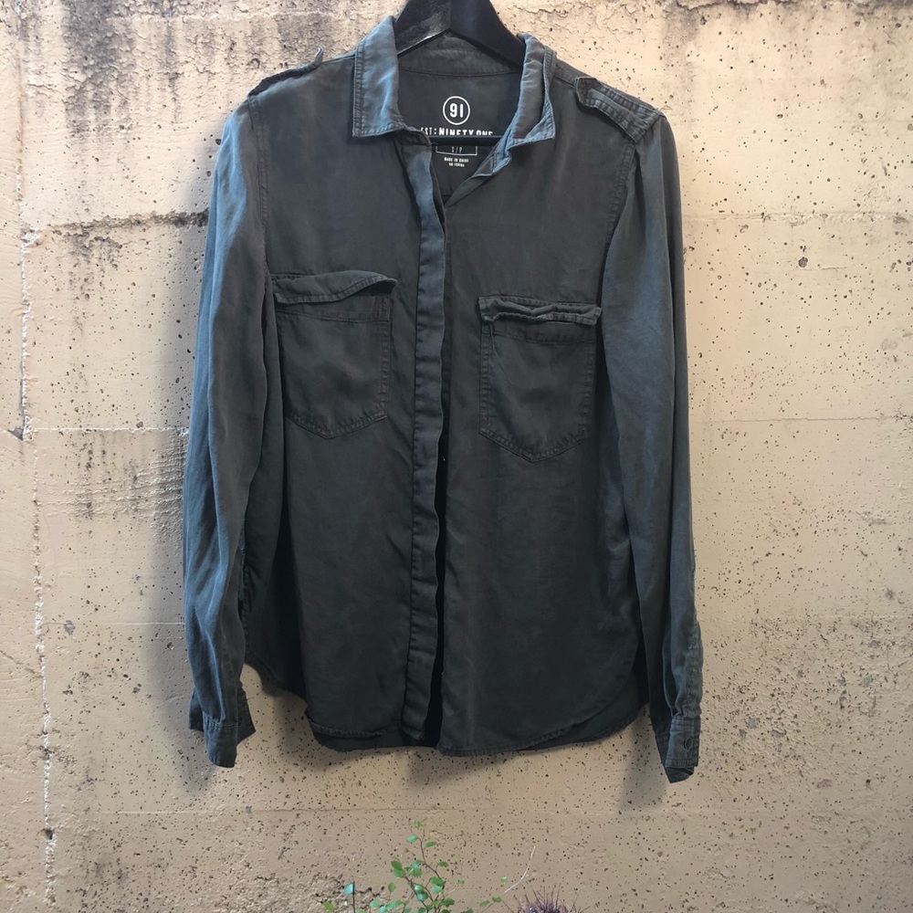 Military Style Dark Green Blouse