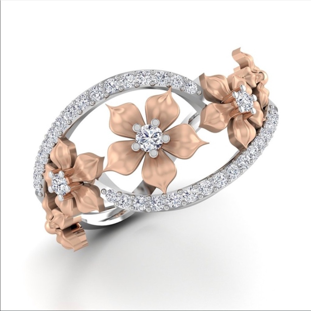 Sterling silver ring with rose gold flowers.