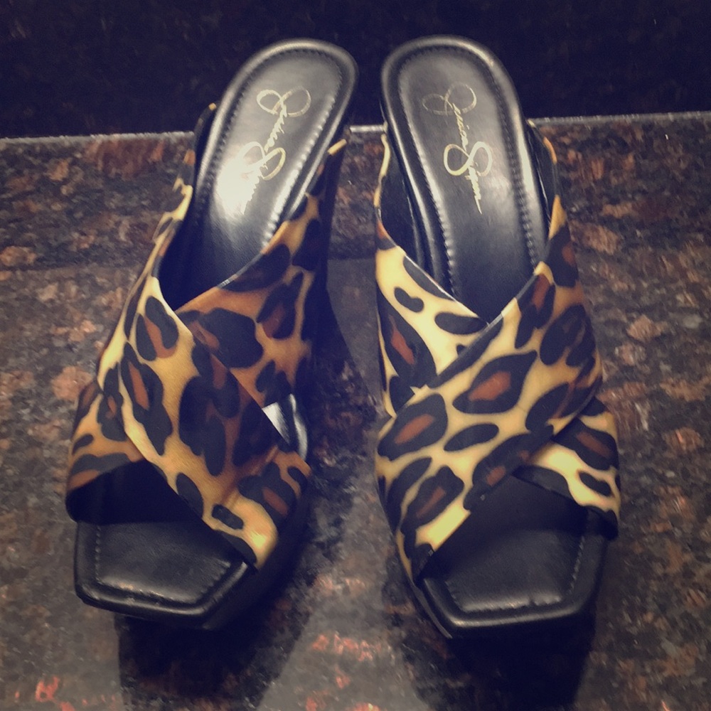 Jessica Simpson leopard print wedge sandals