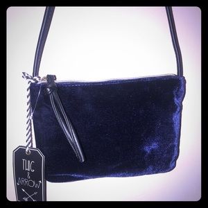 Navy blue velvet crossover small bag