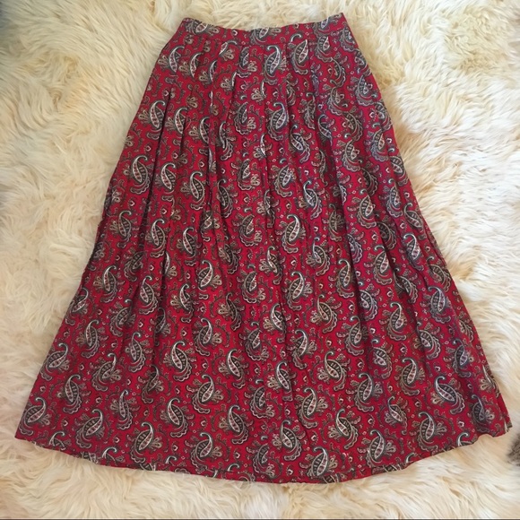 Vintage High Waisted Pleated Paisley Skirt - Picture 2 of 4