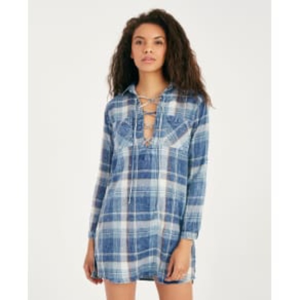 Plaid lace up dress NWT