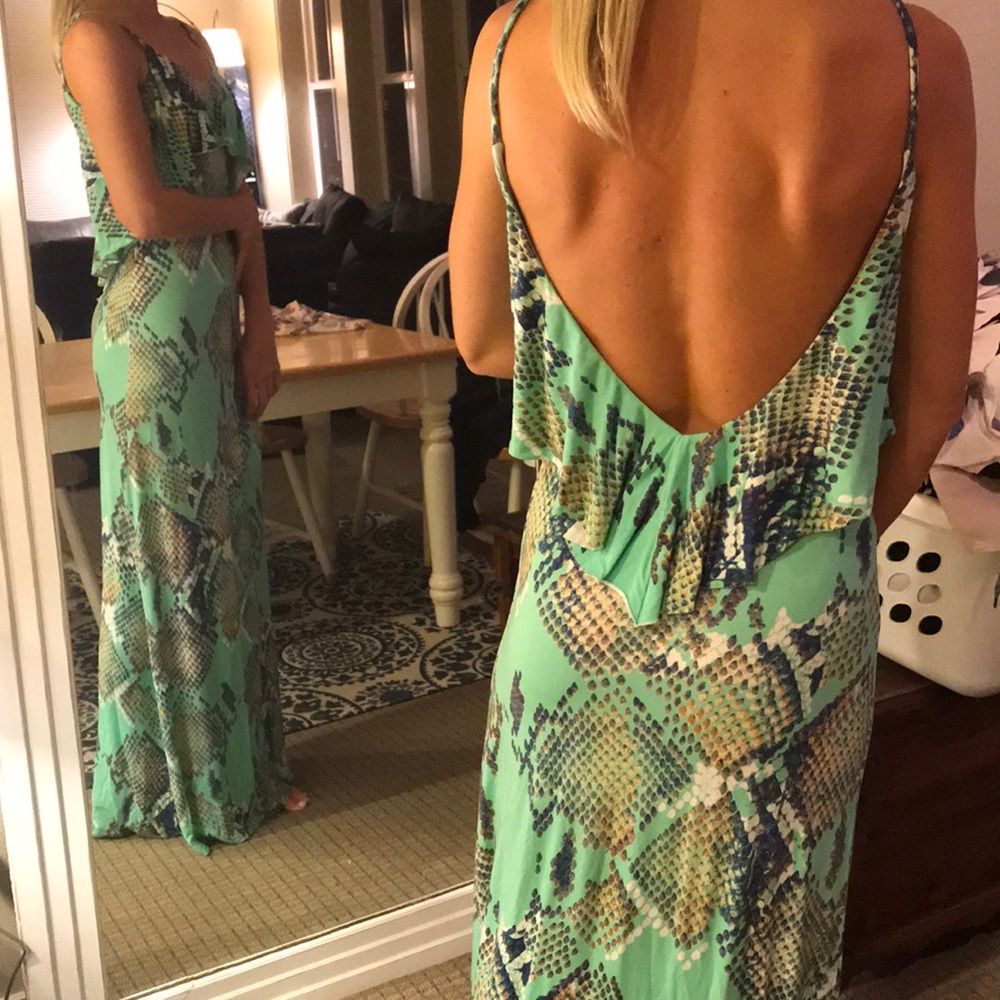Turquoise maxi dress, low back