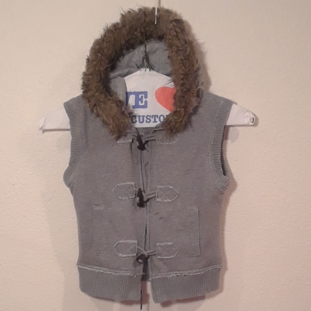 Girls Mudd Gray Hooded Vest Sz 10/12