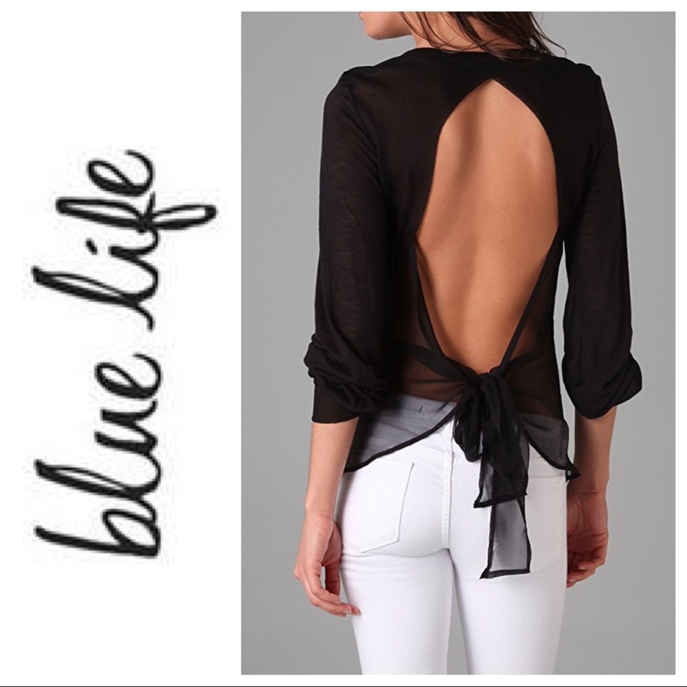 Blue Life Chiffon Bow Tie Back Top- Size S- Black