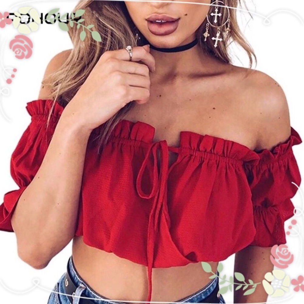 Boho Red Off Shoulder Crop Top