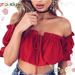 Boho Red Off Shoulder Crop Top