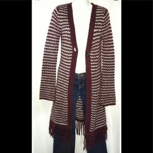 Decree Burgundy and White Knit Duster Sweater