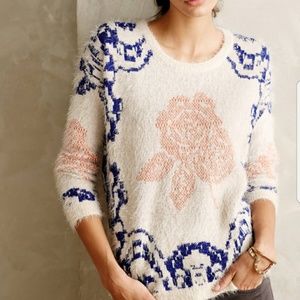 Anthropologie Natural Feathered Scroll Pullover