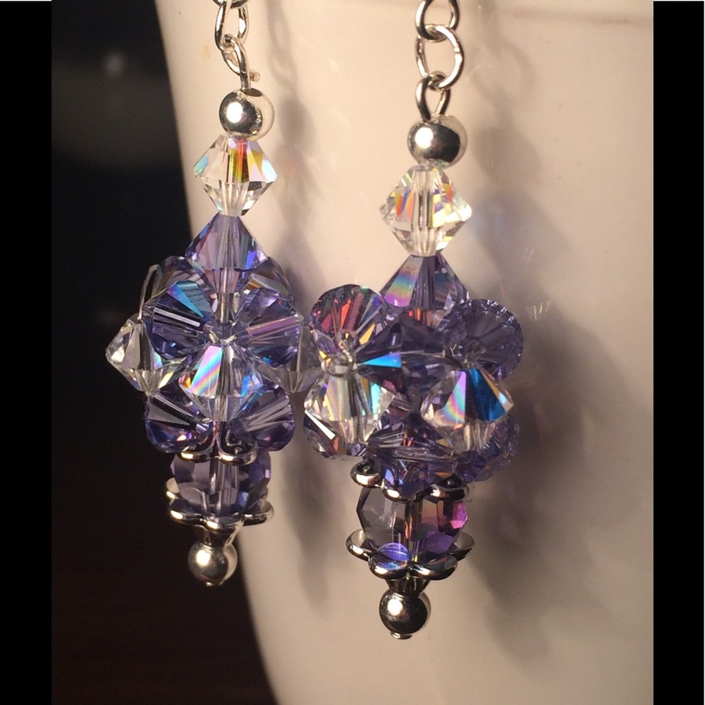 Sparkling Crystal Cluster Earrings Tanzanite