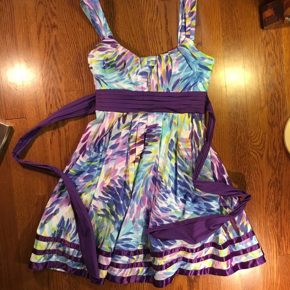 Colorful Bright Floral Empire Waist Flare Dress
