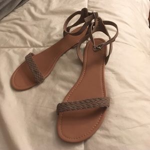 Taupe braided strap flat sandal