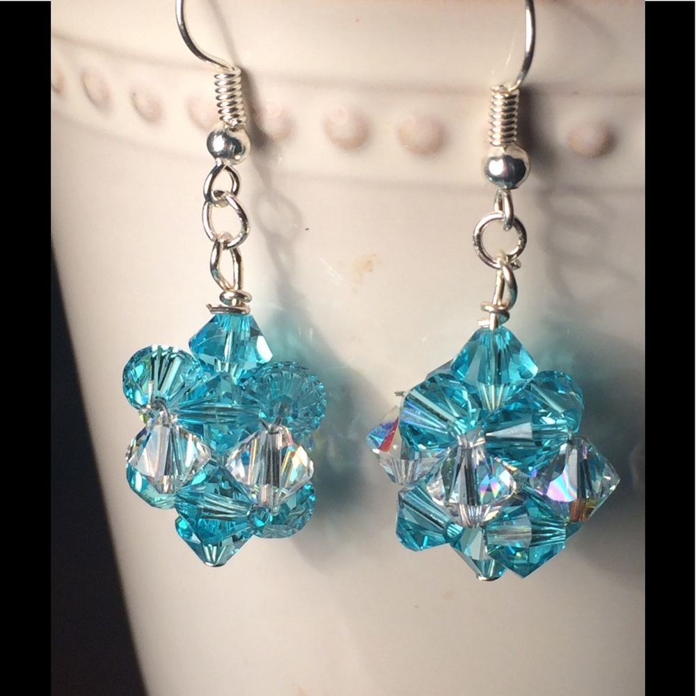 Crystal Cluster Turquoise Earrings *Sparkling*