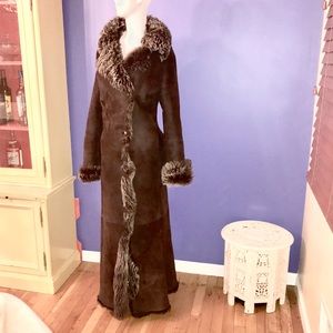EUC Real Suede Faux-fur lined maxi coat