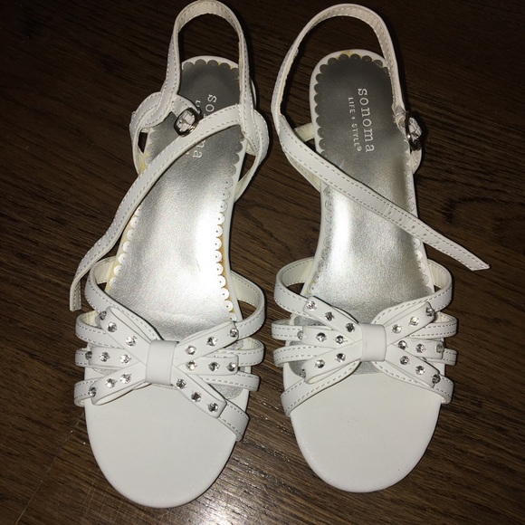 girls white heeled sandals