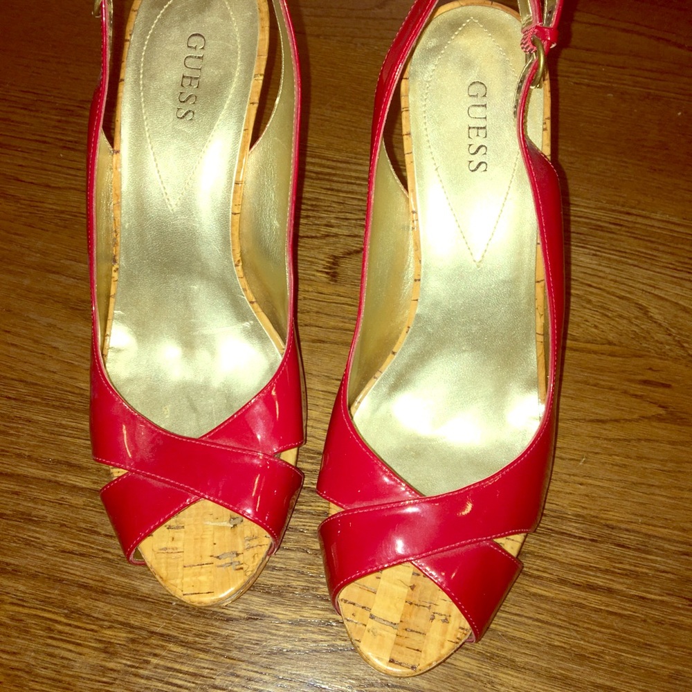 Guess Open Toe red Sling back heels