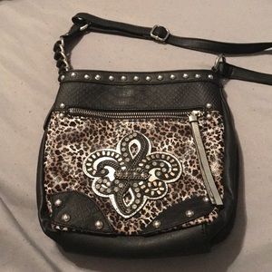 Miss Me leopard cross-body studded purse