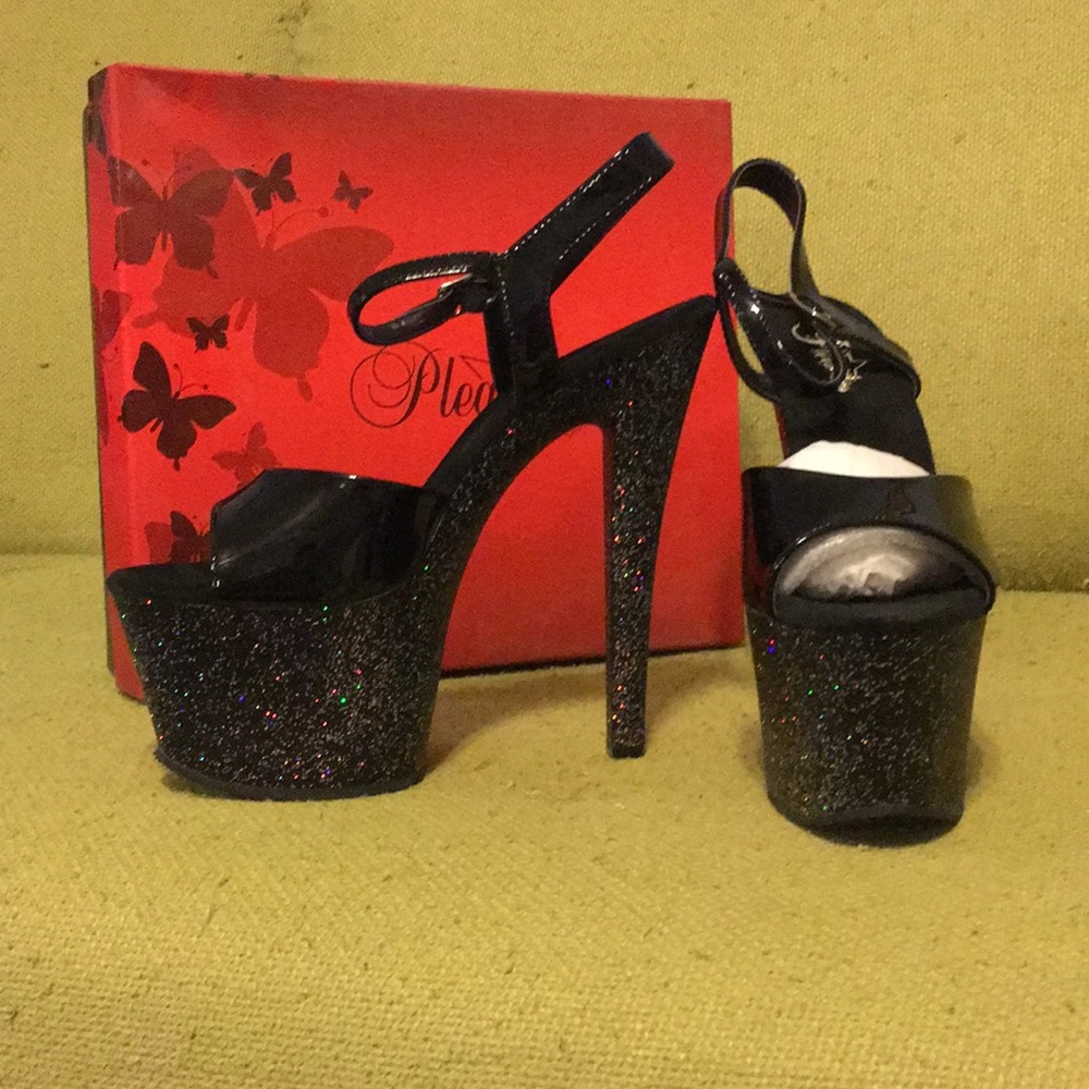 Pleaser USA black glitter exotic stripper heels
