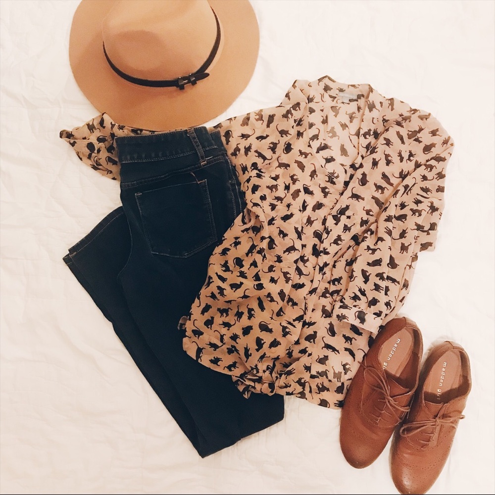 Sheer black cat blouse