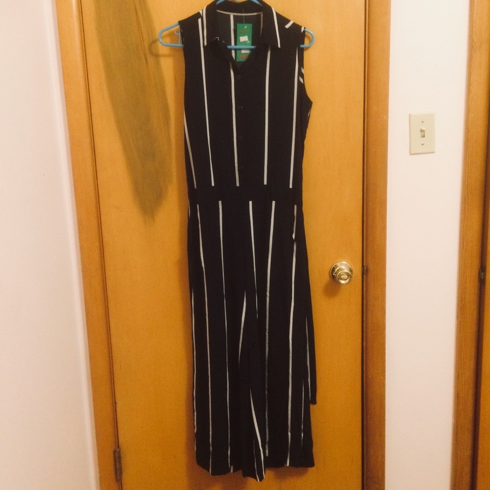 Adorable Full-Length Black/White Striped Jumpsuit