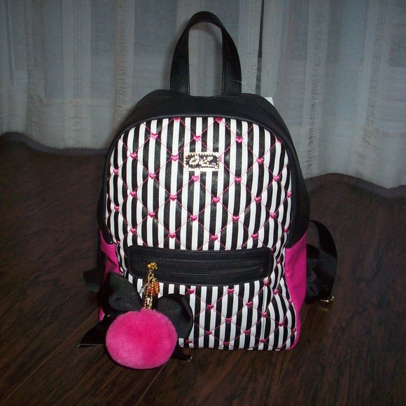 Betsey Johnson Handbags - Fuchsia & Black Faux Leather Demi Backpack