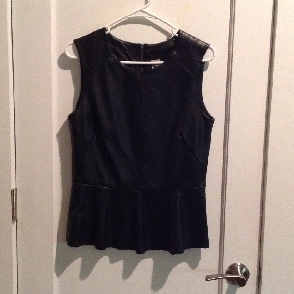 Black leather peplum party top