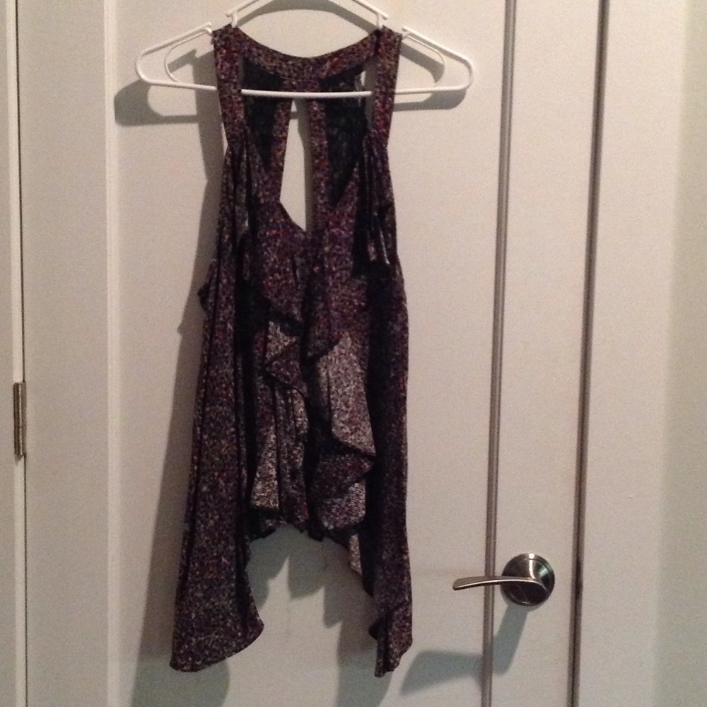 BCBGeneration ruffle party top with lace open back