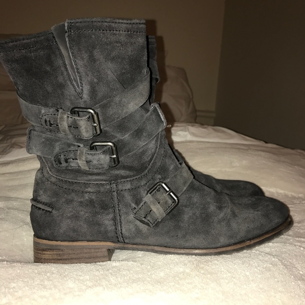 DV by Dolce Vita Grey Suede Buckle Boots