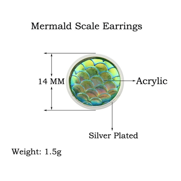 Mermaid Fish Scale Clear Druzy Silver Earrings - Picture 2 of 6