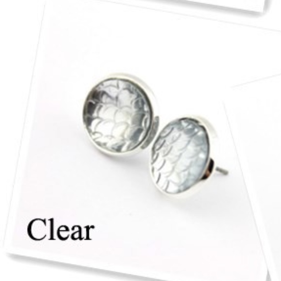 Mermaid Fish Scale Clear Druzy Silver Earrings - Picture 5 of 6