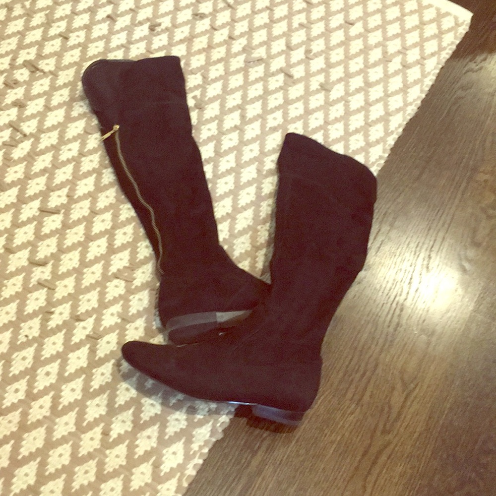 Over the knee faux suede flat boots