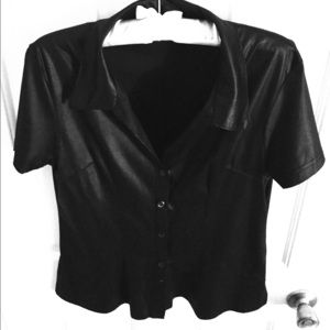 🖤stretch black/coated shirt and pant set