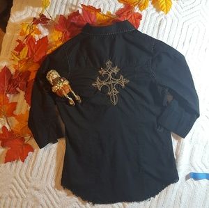 Embellished Black Blouse/Shirt - Size M