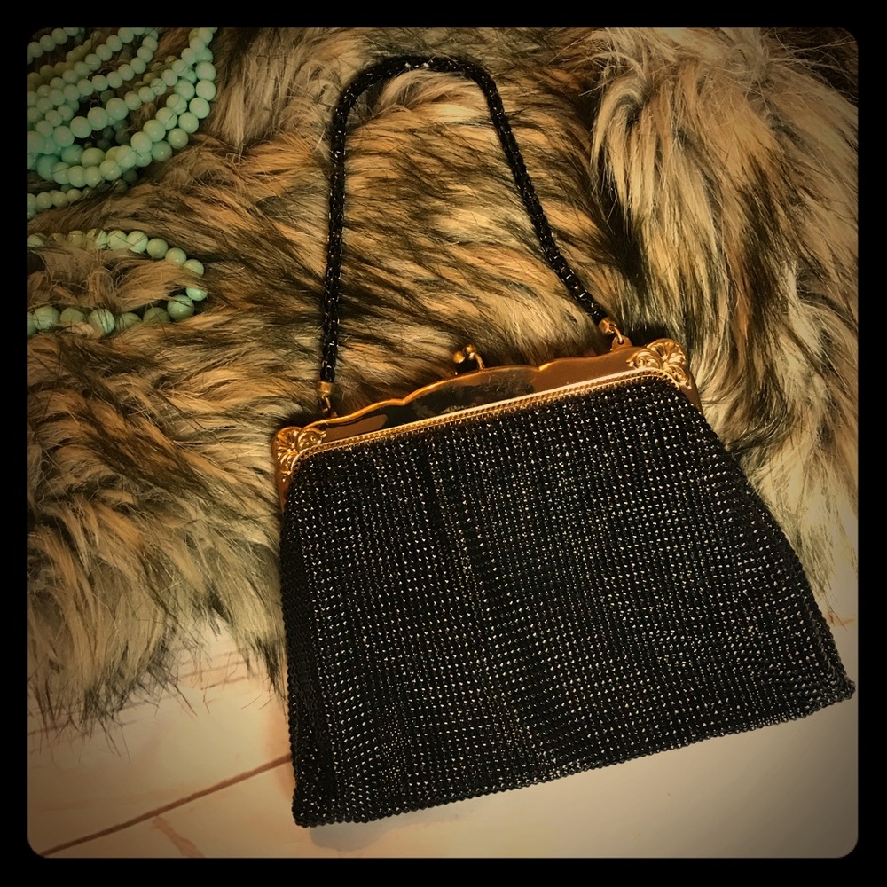 Vintage Whiting and Davis black and gold mesh