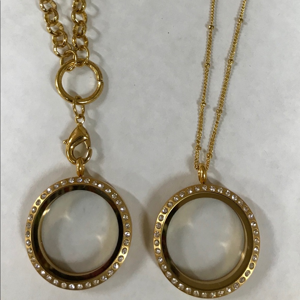 Origami Owl gold large locket stones🎁FREE chain
