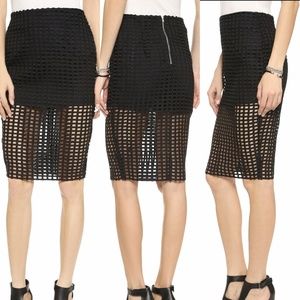 ENDLESS ROSE Black Lattice Pencil Skirt Women's Lg