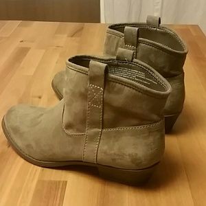 Suede ankle booties with stacked heel