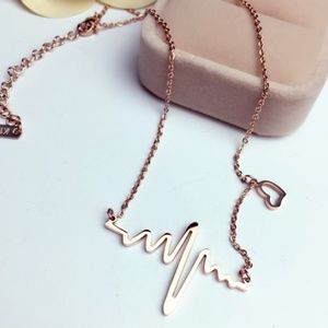 EKG Heartbeat Gold Chain Heart Pendant Necklace
