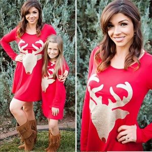 🆕🎄metallic gold reindeer red dress holiday
