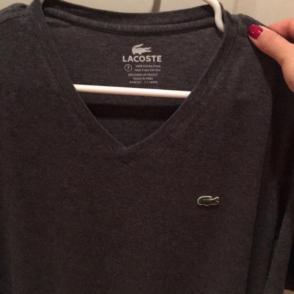 Grey Lacoste V-neck T-shirt - $20