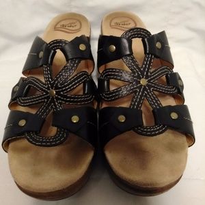 Dansko Black Leather Slip-On Sandals Size 40