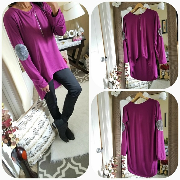 Long Sleeve Sequin Elbow Tunic Top Large - Picture 2 of 3