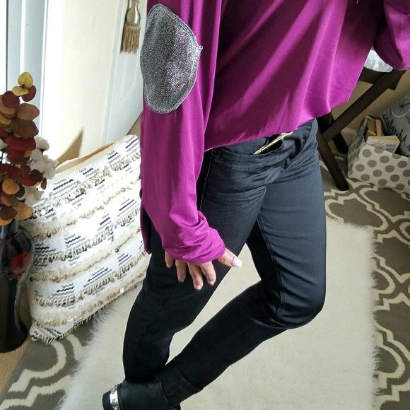 Long Sleeve Sequin Elbow Tunic Top Large - Picture 3 of 3