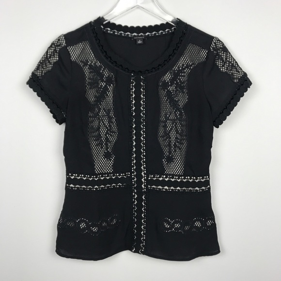 Ann Taylor Tops - [Ann Taylor] Black Peplum Top Floral Lace Nude 2