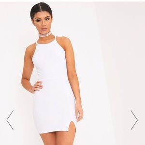 White High Neck Split Detail Bodycon Dress