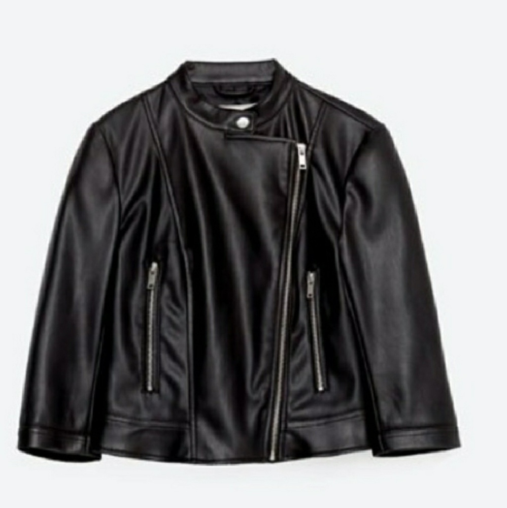 NEW ZARA VEGAN FAUX LEATHER CROPPED BIKER JACKET