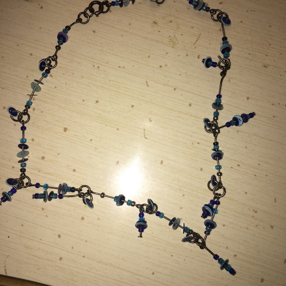 Gunmetal necklace with blue beads