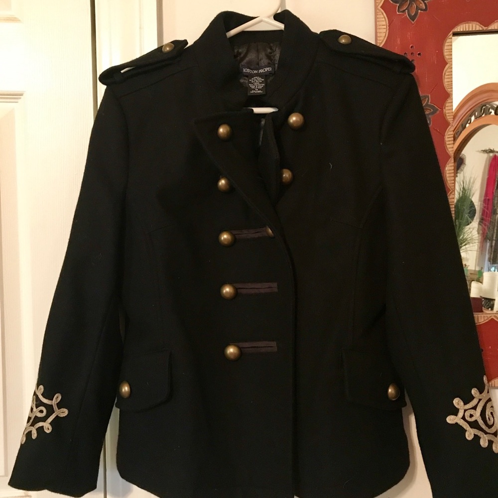 Black Boston Proper wool military style jacket
