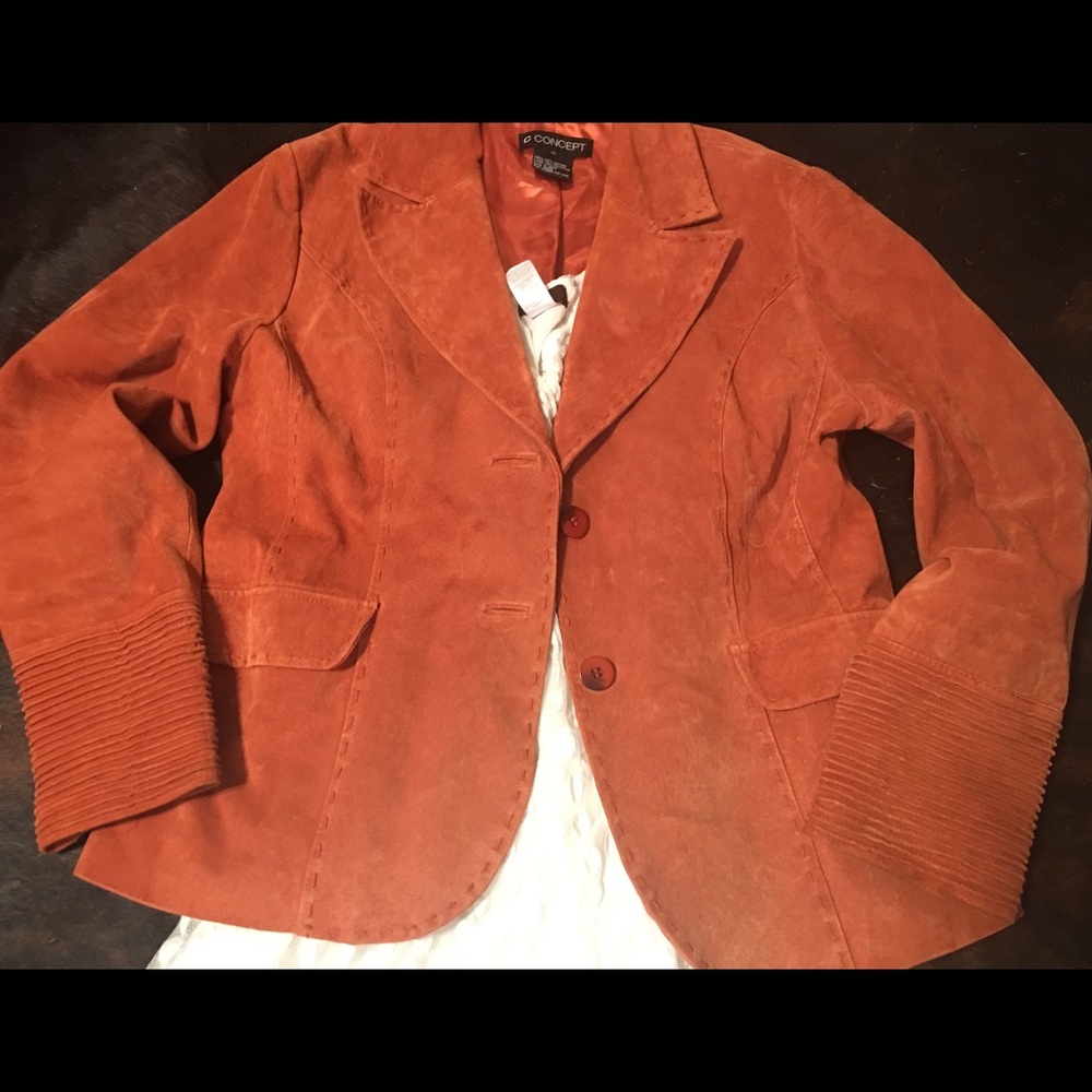 Rust colored suede leather blazer jacket Sz 12